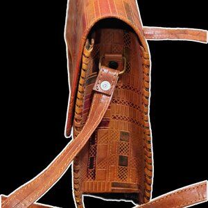 Vintage Shantiniketan Leather 2-Pc Bundle: Elephant Bag & Wallet - Good Luck